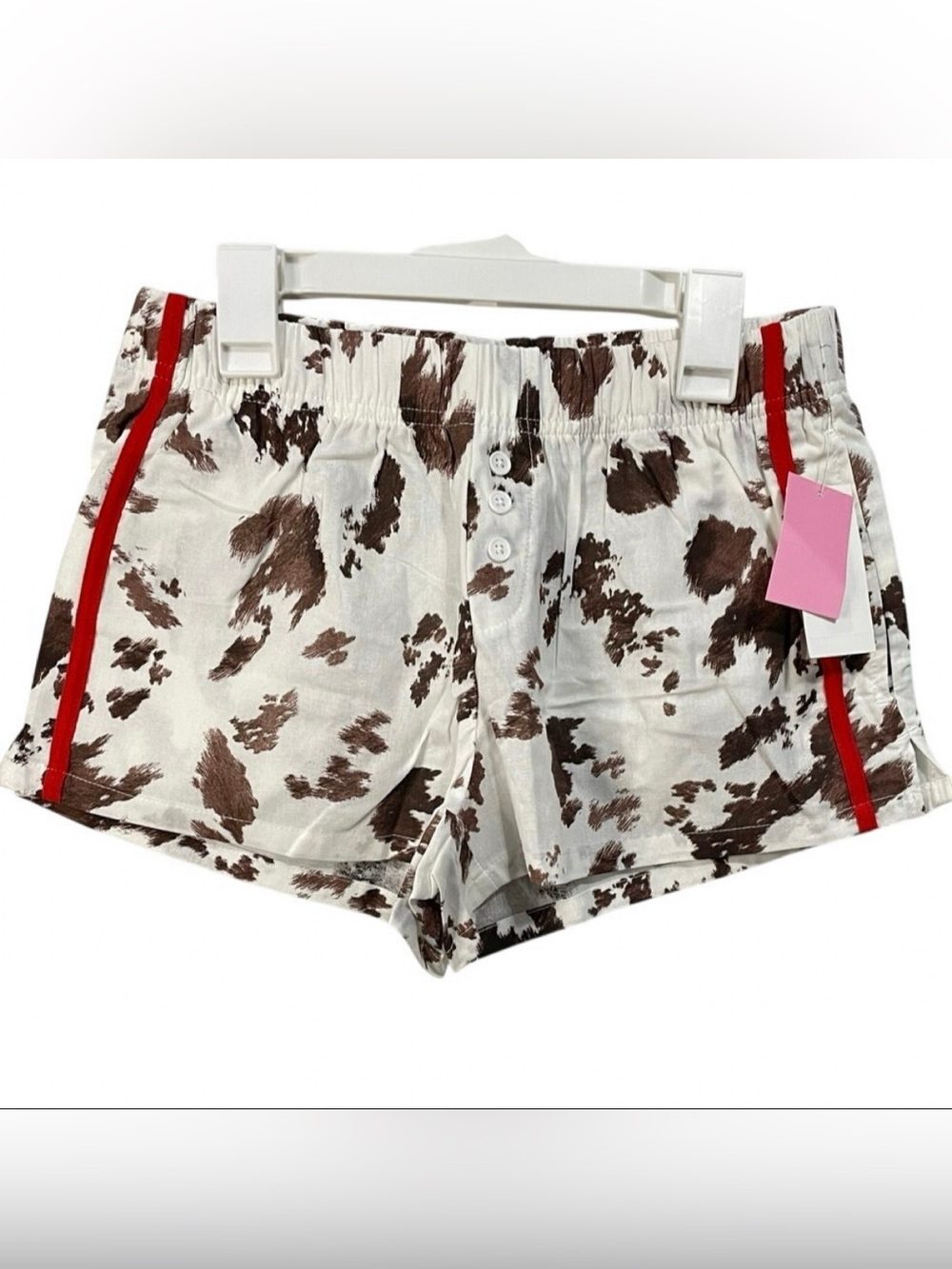 Zoe + Liv Brown Cow-Print Shorts with Red Side Stripes